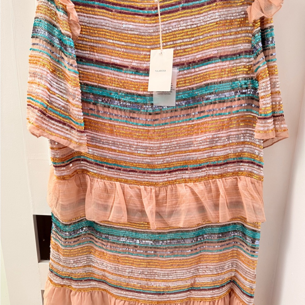 Tularosa Sequin Embellished Top in Peach and Gold
